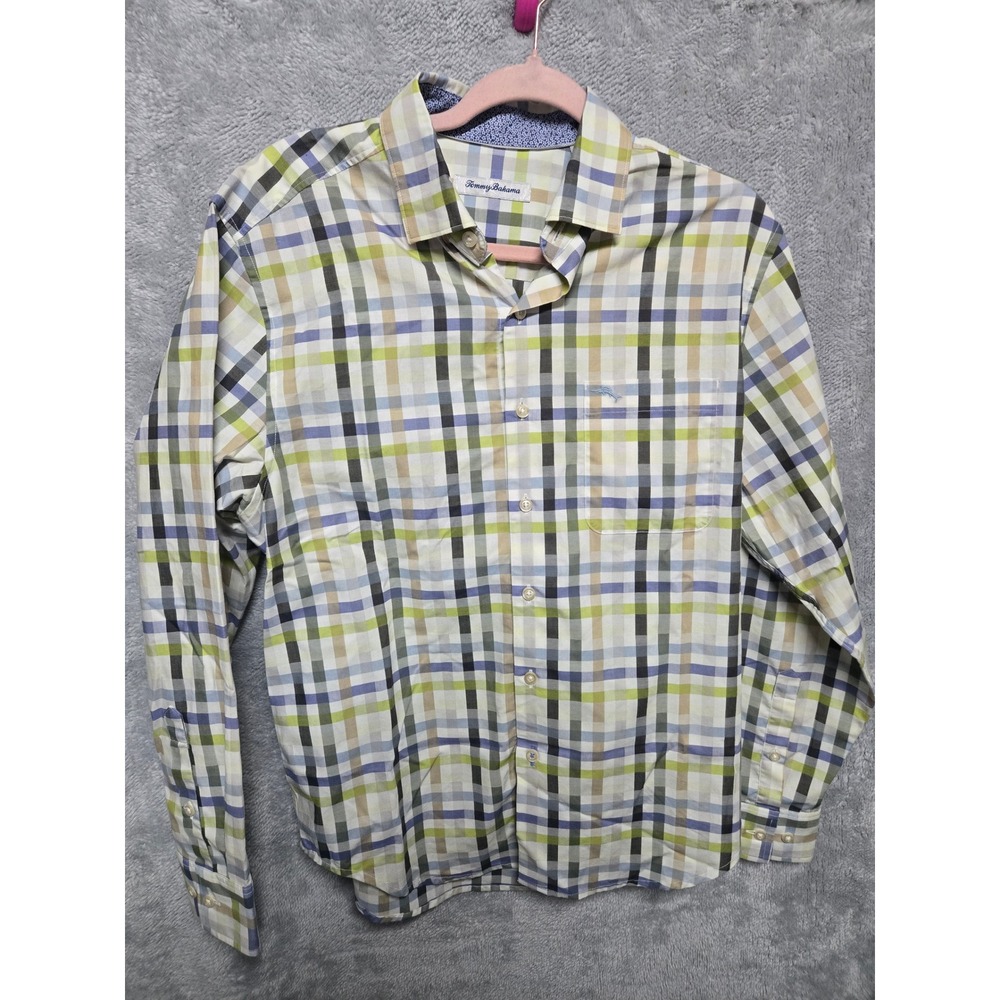 Tommy Bahama Mens Small Pima Cotton Plaid Long Sleeve Button Down Shirt Multi